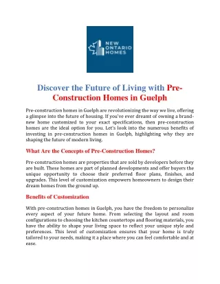 Discover the Future of Living with Pre-Construction Homes in Guelph