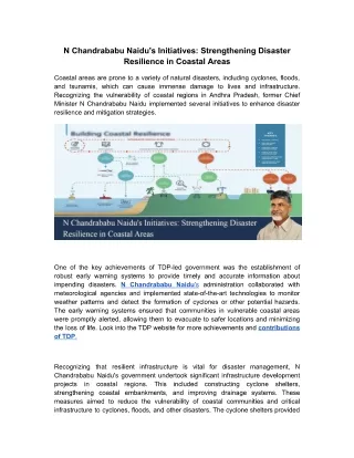 N Chandrababu Naidu's Initiatives: Strengthening Disaster Resilience in Coastal