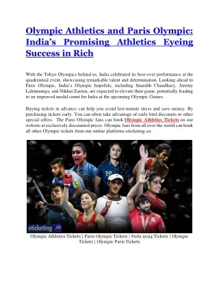 Olympic Athletics and Paris Olympic India's Promising Athletics Eyeing Success in Rich