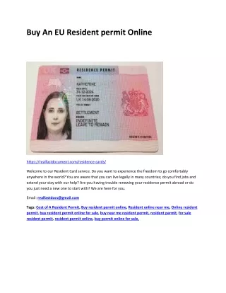 Buy An EU Resident permit Online