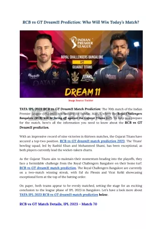 TATA IPL 2023 RCB vs GT Dream11 Match Prediction