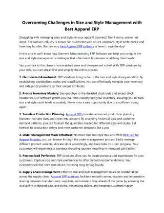 Overcoming Challenges in Size and Style Management with Best Apparel ERP