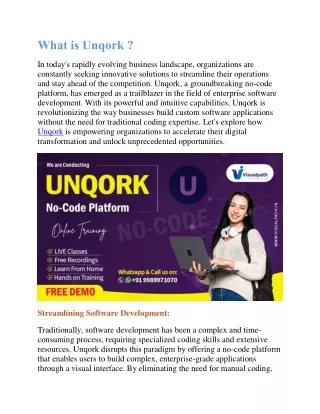 Unqork (No Code) Online Training Free Demo