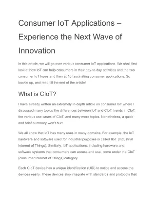 Consumer IoT Applications – Experience the Next Wave of Innovation