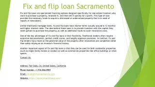 Fix and flip loan Sacramento