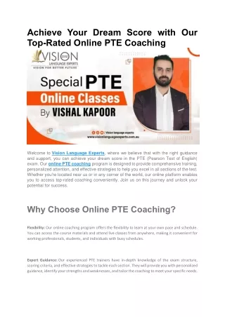Achieve Your Dream Score with Our Top-Rated Online PTE Coaching