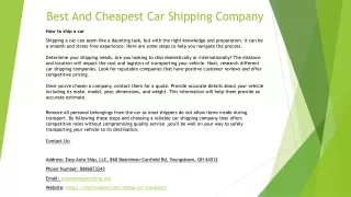 Best And Cheapest Car Shipping Company