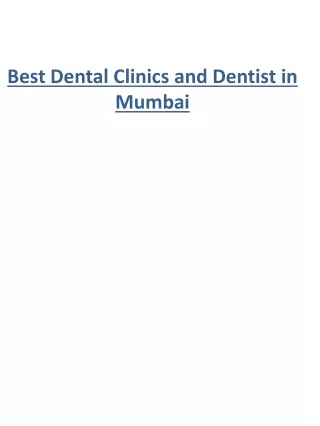 Best Dental Clinics and Dentist in Mumbai