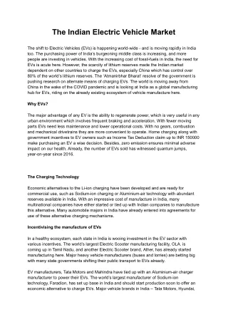 The Indian Electric Vehicle Market