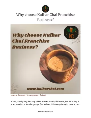 Why choose Kulhar Chai Franchise Business?