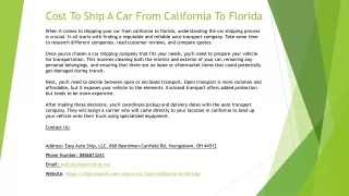 Cost To Ship A Car From California To Florida