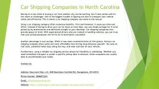 Car Shipping Companies In North Carolina