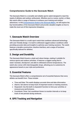 Comprehensive Guide to the Geonaute Watch