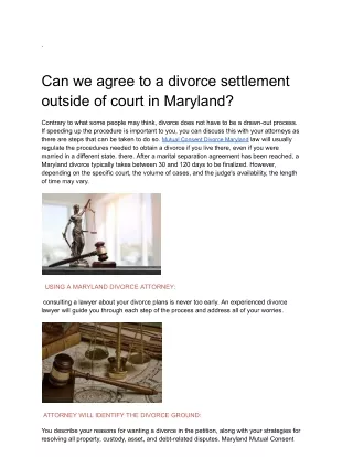 Can we agree to a divorce settlement outside of court in Maryland?