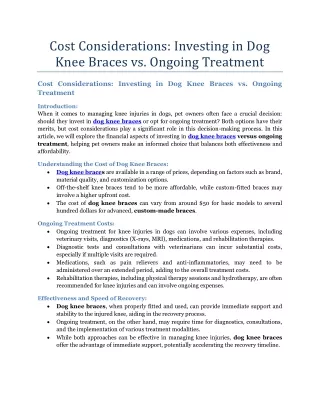 Cost Considerations Investing in Dog Knee Braces vs Ongoing Treatment