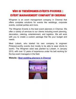 Who is thewingmen.events  Founder | event management in chennai