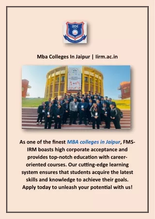 Mba Colleges In Jaipur | Iirm.ac.in