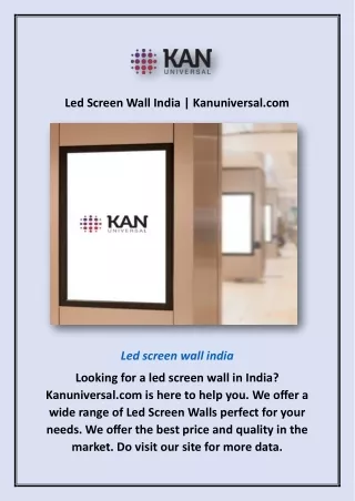 Led Screen Wall India | Kanuniversal.com