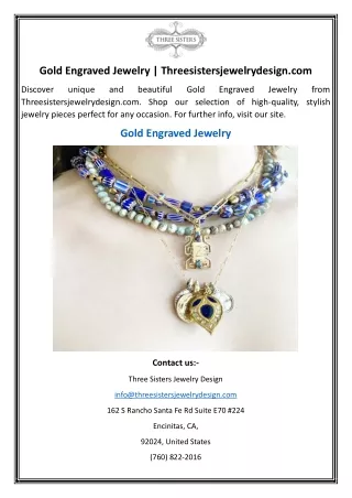 Gold Engraved Jewelry | Threesistersjewelrydesign.com