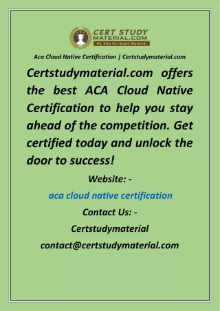 Aca Cloud Native Certification  Certstudymaterial