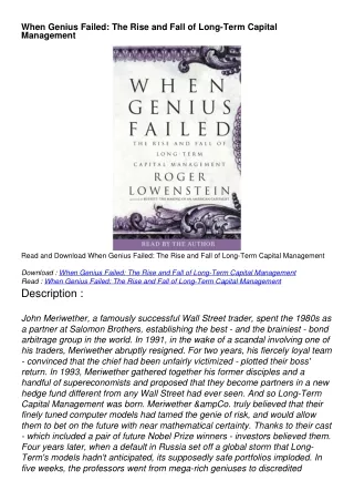 [read download] When Genius Failed: The Rise and Fall of Long-Term Capital Management