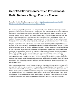 Get ECP-742 Ericsson Certified Professional - Radio Network Design Practice Cour