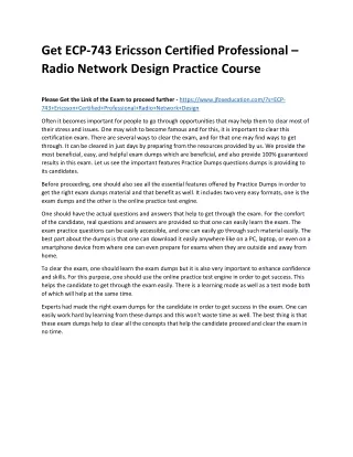 Get ECP-743 Ericsson Certified Professional – Radio Network Design Practice Cour