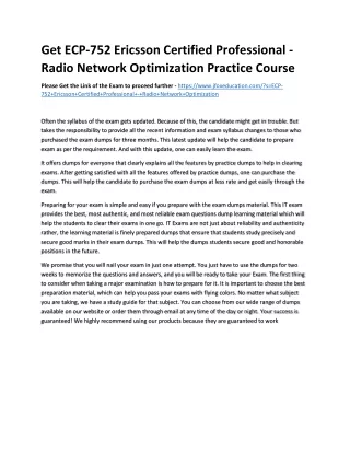 Get ECP-752 Ericsson Certified Professional - Radio Network Optimization Practic