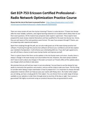 Get ECP-753 Ericsson Certified Professional - Radio Network Optimization Practic