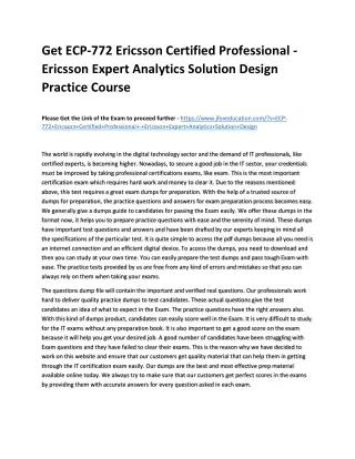 Get ECP-772 Ericsson Certified Professional - Ericsson Expert Analytics Solution