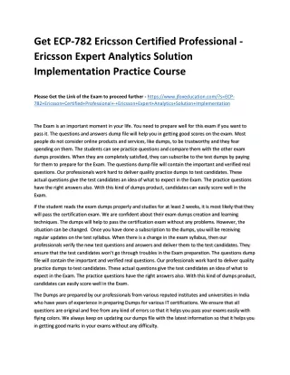 Get ECP-782 Ericsson Certified Professional - Ericsson Expert Analytics Solution