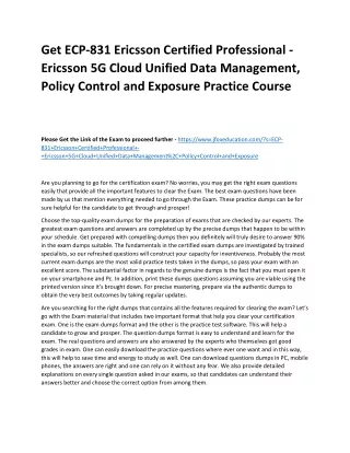 Get ECP-831 Ericsson Certified Professional - Ericsson 5G Cloud Unified Data Man