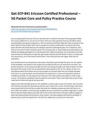 Get ECP-841 Ericsson Certified Professional – 5G Packet Core and Policy Practice