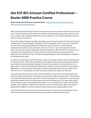 Get ECP-851 Ericsson Certified Professional – Router 6000 Practice Course