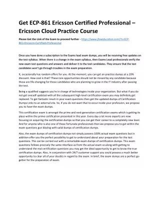 Get ECP-861 Ericsson Certified Professional – Ericsson Cloud Practice Course