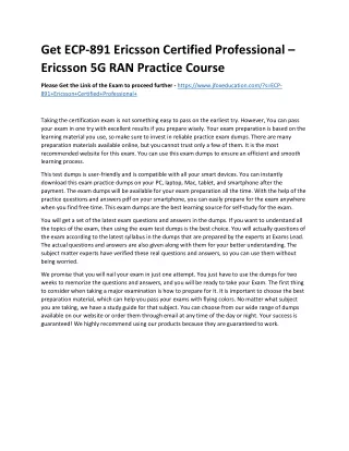 Get ECP-891 Ericsson Certified Professional – Ericsson 5G RAN Practice Course