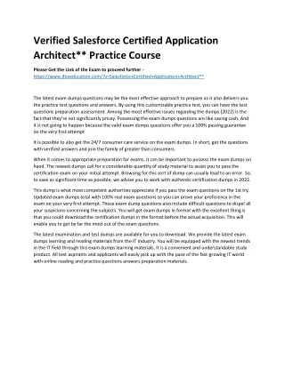 Verified Salesforce Certified Application Architect** Practice Course