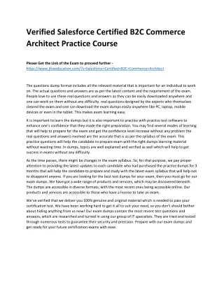 Verified Salesforce Certified B2C Commerce Architect Practice Course