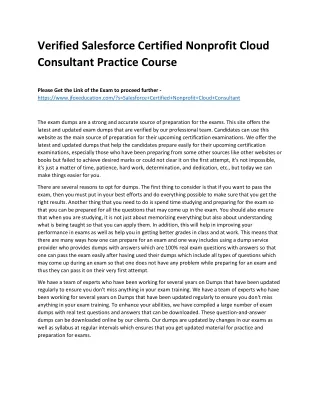 Verified Salesforce Certified Nonprofit Cloud Consultant Practice Course