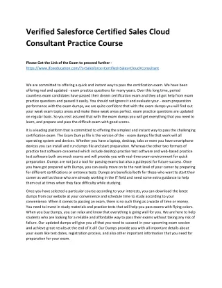 Verified Salesforce Certified Sales Cloud Consultant Practice Course