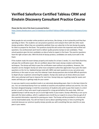 Verified Salesforce Certified Tableau CRM and Einstein Discovery Consultant Prac