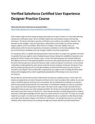 Verified Salesforce Certified User Experience Designer Practice Course