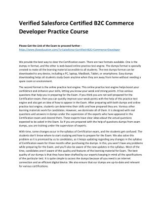 Verified Salesforce Certified B2C Commerce Developer Practice Course