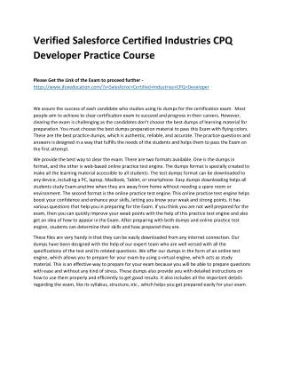 Verified Salesforce Certified Industries CPQ Developer Practice Course