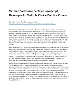 Verified Salesforce Certified JavaScript Developer I – Multiple Choice Practice