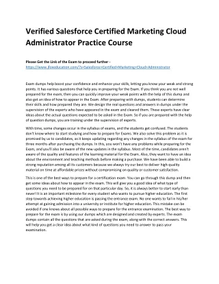 Verified Salesforce Certified Marketing Cloud Administrator Practice Course