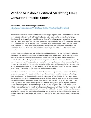 Verified Salesforce Certified Marketing Cloud Consultant Practice Course