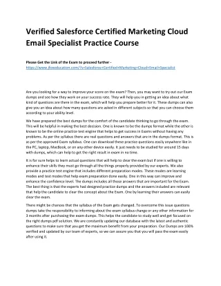 Verified Salesforce Certified Marketing Cloud Email Specialist Practice Course