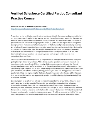 Verified Salesforce Certified Pardot Consultant Practice Course