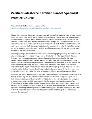 Verified Salesforce Certified Pardot Specialist Practice Course